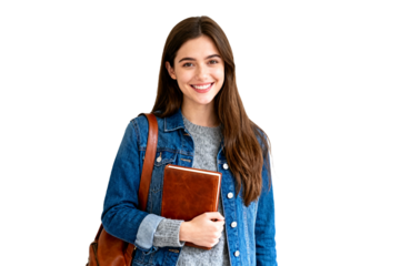 Smiling Young Woman with Book and Backpack