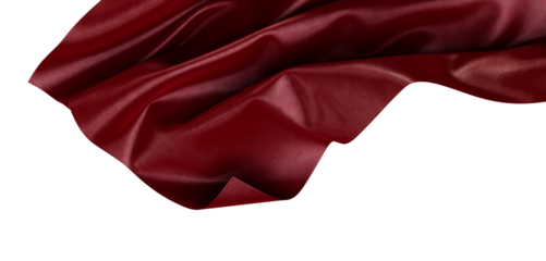 Close-up of a vibrant red fabric gently draped and flowing against a bright white background.  Evokes luxury and smooth