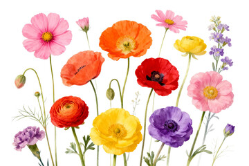 Fototapeta premium Colorful Wildflowers Watercolor Illustration Very good content.