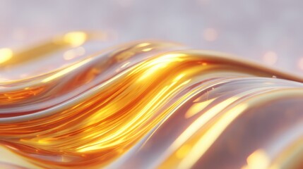 Abstract shimmering fluid forms with golden hues, soft waves, and luminous reflections creating an elegant and captivating visual texture for creative projects
