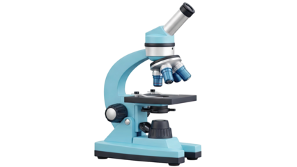 Blue compound microscope with multiple objectives