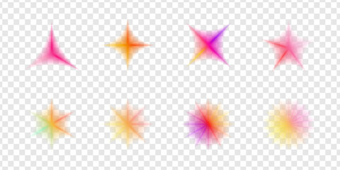 Trendy y2k aesthetic icons feature grain noise and blurry gradient shapes. These abstract floral, butterfly, and star elements in pink and purple create a nostalgic, soft 3d effect for modern designs.