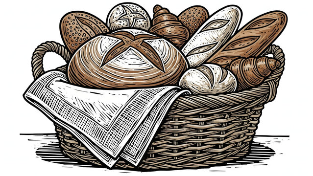 Fresh bread in a basket illustration