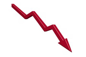 Red arrow showing financial downturn, market crisis, economic recession, falling chart data, and business loss
