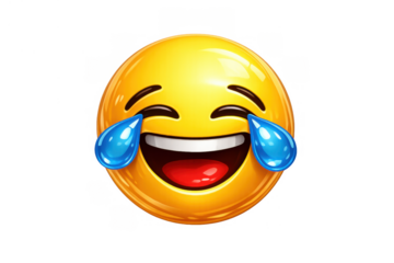 Yellow 3d emoji icon laughing with tears rolling down cheeks, expressing extreme joy, funny moods, and cheerful reactions