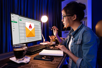 Cyber attacking concept. Malware alert showing on computer screen display scam and threat detection on computer system or online server to be removed brisk.