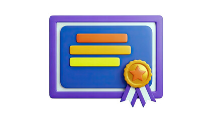 3D Certificate Icon with Ribbons and Star