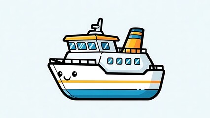 Obraz premium Cartoon Ferry Boat Illustration on White.
