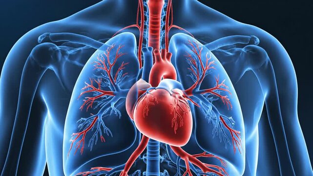 Anatomical illustration of the human heart and circulatory system