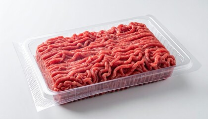 Raw Ground Beef Packaged in Clear Plastic Container.