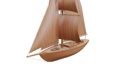 Wooden Model Sailboat with Sails.