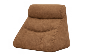Brown upholstered wedge backrest pillow offering ergonomic lumbar support and comfort for reading or relaxing, transparent background