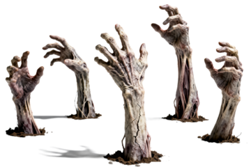 Zombie Hands Emerging from Ground in Horror Scene