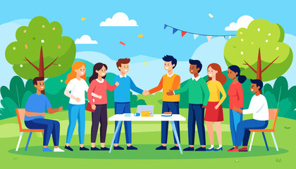 Fototapeta premium Diverse group of people having a picnic in a park.