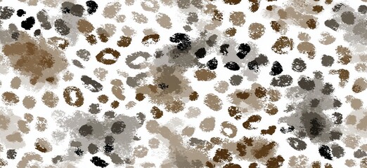 Neutral muted leopard spots seamless pattern design. Abstract animal print background with watercolor style gray and brown spots on white