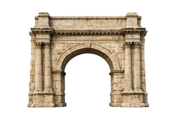 Fototapeta premium Ancient roman triumphal arch structure on transparent background, symbolizing history, power, and heritage