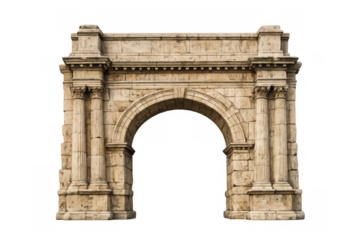 Ancient roman triumphal arch structure on transparent background, symbolizing history, power, and heritage