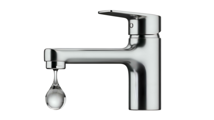 Modern Faucet with Water Droplet Hanging.