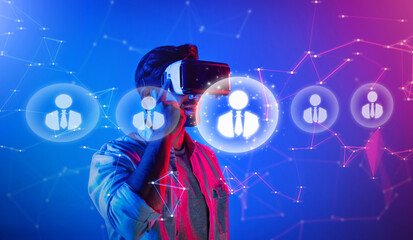 Discover the innovative ways technology fosters global networking and communication, showcasing a person in virtual reality immersed in a digital environment. XDMCP