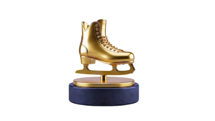 Golden Ice Skate Trophy on Hockey Puck