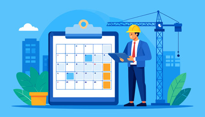 Construction Planning and Scheduling with Calendar and Crane.