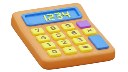 Orange 3D Calculator with Yellow Buttons and Blue Display