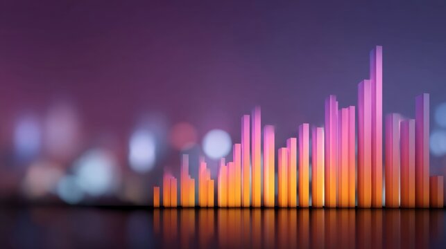 Colorful digital bars representing data growth and analysis against a blurred background with lights, showcasing modern technology and statistics. - Powered by Adobe