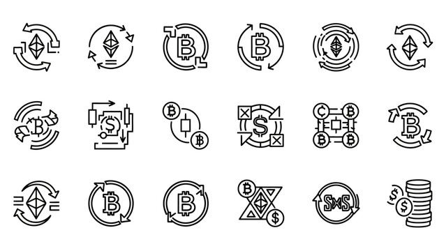 Collection of Bitcoin cryptocurrency logos and symbols.