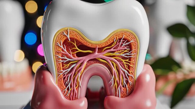 Anatomical model of a tooth in cross section for dental education