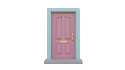 Pink Wooden Door with Brass Handle.