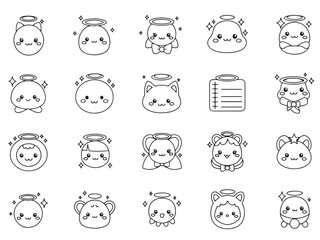 A delightful set of kawaii-style characters, each adorned with a halo, perfect for adding a touch of angelic charm to any design project.