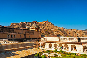 Fototapeta premium Amber Fort is a fort located in Amer, Rajasthan, India. Located high on a hill, it is the principal tourist attraction in Jaipur
