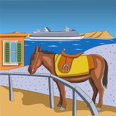 Donkey and Cruise Ship in Santorini, Greece