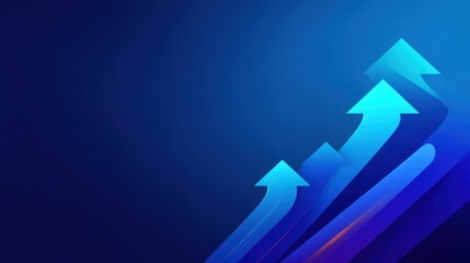 Abstract design with vibrant blue arrows pointing upward against a dark background representing growth, direction, progress, and success in business and finance