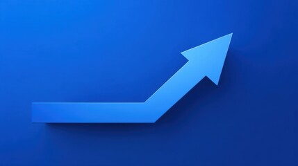 Blue arrow pointing upward on a vibrant blue background, representing growth, progress, success, and positive trends in business and finance concepts