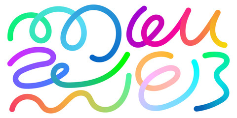 Fluid 3d curves and rainbow squiggles flow across the background with a digital gradient effect. These organic wavy shapes and dynamic spirals are perfect for music covers and pride themed art.