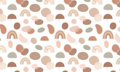 Obraz premium Boho abstract shapes seamless pattern in earthy tones with organic forms and minimalist design