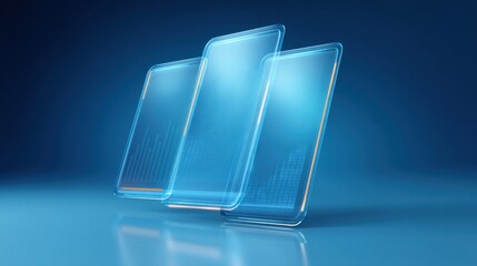 Abstract representation of digital smartphones with glowing screens and data charts set against a vibrant blue background for technology concepts