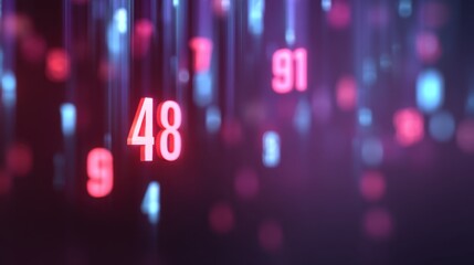 Dynamic Abstract Background with Neon Numbers and Light Trails in a Data Visualization Concept for Technology and Science Applications