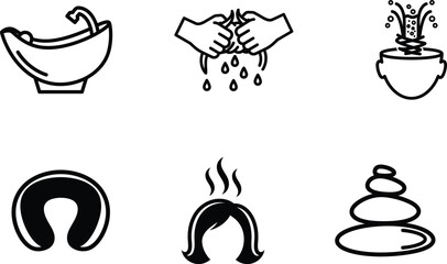 Spa and wellness icons including sauna stones and hot tub  relaxation and selfcare symbols