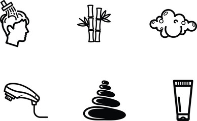 spa and wellness icons with shower head and bamboo plant