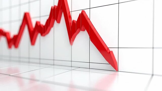 Dramatic red line graph plummeting downwards against a white grid background.