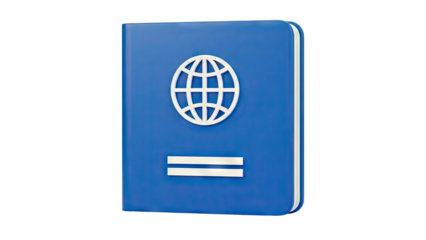 Blue Passport Icon with Globe Symbol