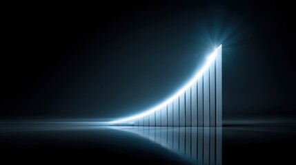 Modern abstract representation of growth with illuminated line graph on dark reflective surface showcasing progress and potential in business and finance