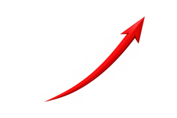 Red arrow flying upwards, symbolizing business progress, financial increase, investment gains, and successful market trends. Transparent background