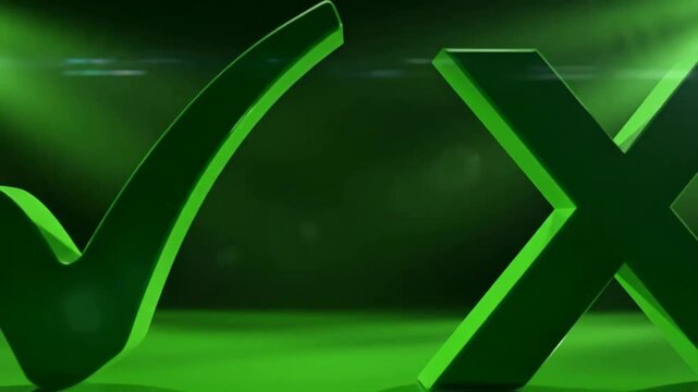 Green check mark and cross symbols representing correct and incorrect choices.