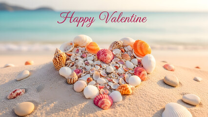 Coastal Love Concept with Heart Seashell at Sunset