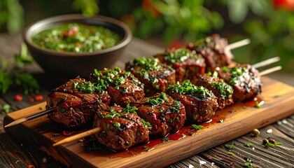 Brazilian Churrasco Beef Skewers. Barbeque Skewers Close Up