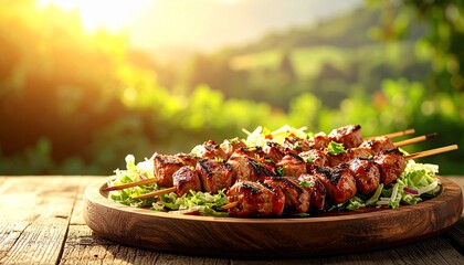 Mixed Grill Platter Eastern Europe. Barbeque Skewers Close Up