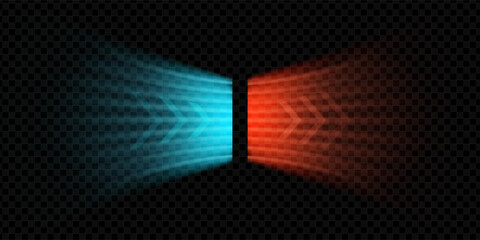 Red and blue air arrows show hot and cold temperature currents for HVAC systems. This isometric airflow vector demonstrates heat and cooling cycles with clean digital lines for climate control tech.